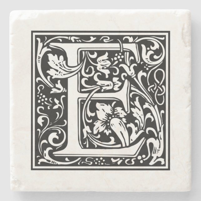 Personalized Monogram Letter E Wedding Birthday Stone Coaster (Front)