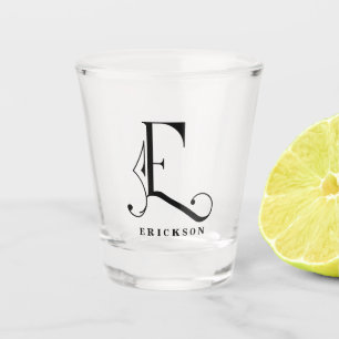 Personalized Monogram Letter E with Last Name Shot Glass