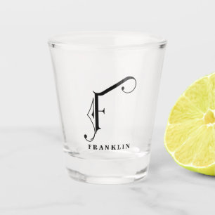 Personalized Monogram Letter F with Last Name Shot Glass
