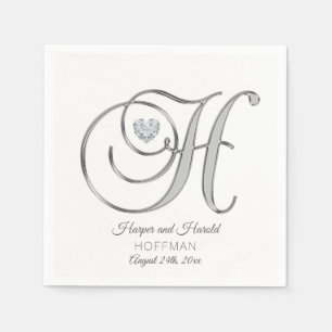 Personalized Monogram Letter H Silver Wedding Napkins