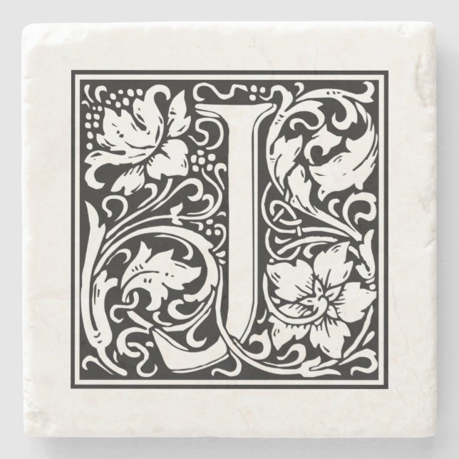 Personalized Monogram Letter J Wedding Birthday Stone Coaster (Front)
