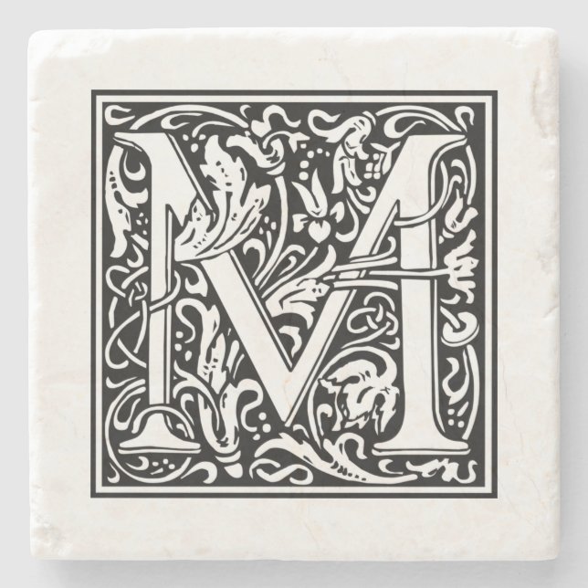 Personalized Monogram Letter M Wedding Birthday Stone Coaster (Front)