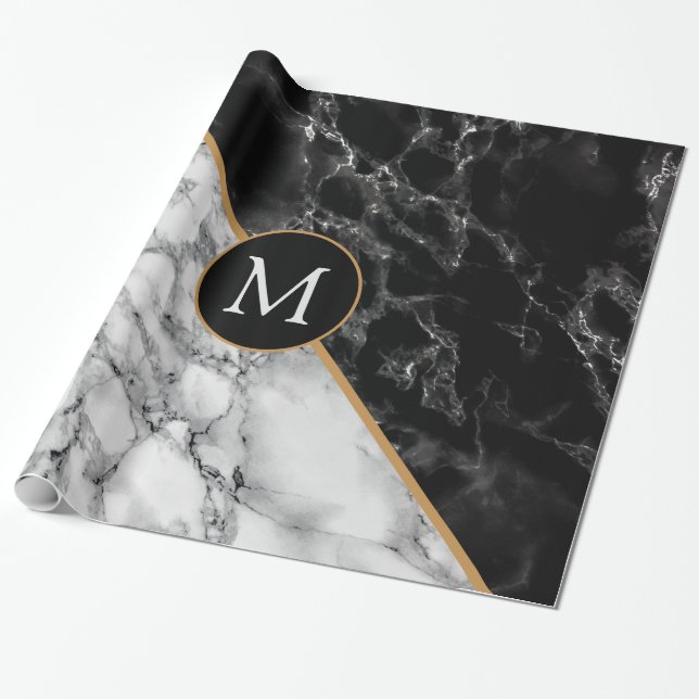 Personalized Monogram Letter Marble Wrapping Paper (Unrolled)
