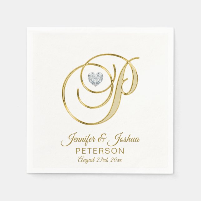 Personalized Monogram Letter P White Wedding Paper Napkins (Front)