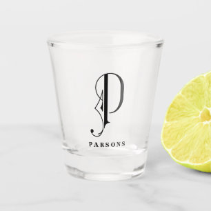 Personalized Monogram Letter P with Last Name Shot Glass