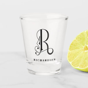 Personalized Monogram Letter R with Last Name Shot Glass