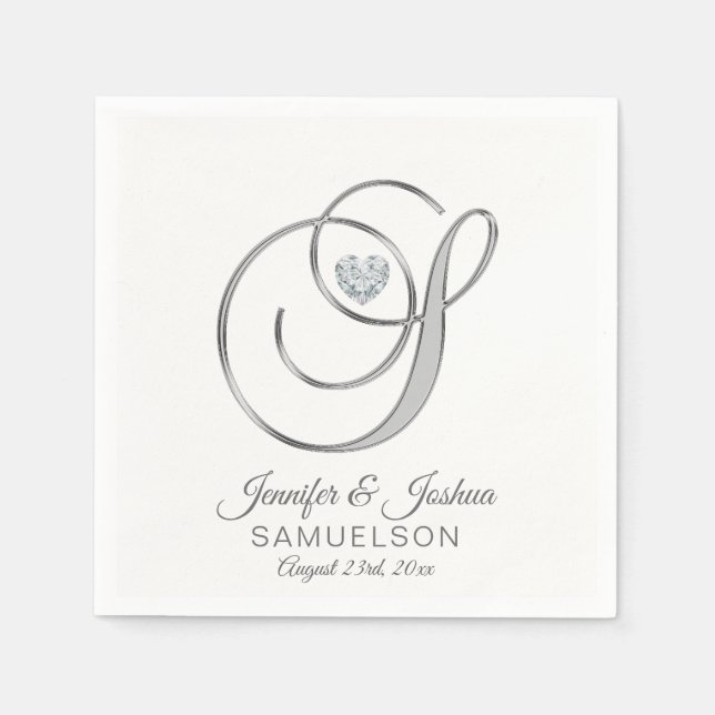 Personalized Monogram Letter S White Wedding Paper Napkins (Front)