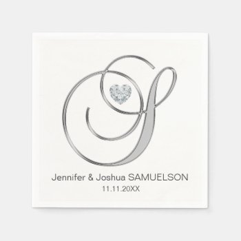 Personalized Monogram Letter S White Wedding Paper Napkins by UniqueWeddingShop at Zazzle