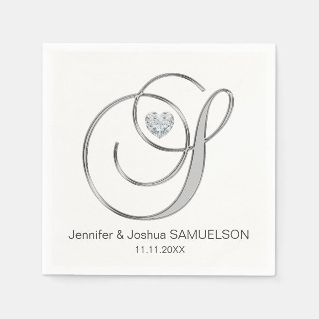 Personalized Monogram Letter S White Wedding Paper Napkins (Front)
