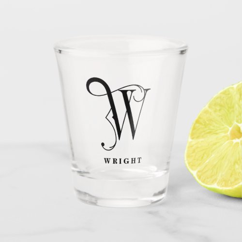 Personalized Monogram Letter W with Last Name Shot Glass
