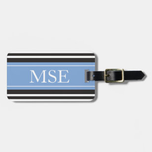 Personalized Monogram Light Blue Black Stripes Luggage Tag