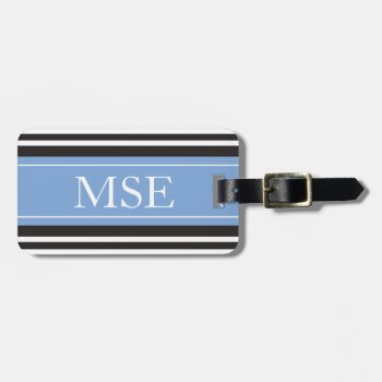 Personalized Monogram Light Blue Black Stripes Luggage Tag by D_Zone_Designs at Zazzle