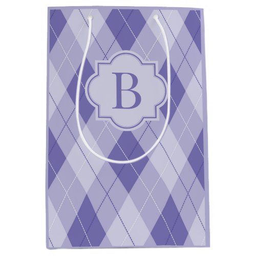 Personalized Monogram Light Purple Lilac Argyle Medium Gift Bag