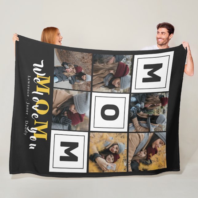 Personalized monogram Love You mom family Photos F Fleece Blanket (In Situ)