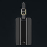 Personalized monogram luggage tag<br><div class="desc">Personalized monogram luggage tag. Classic black and grey stripe design with white monogrammed name initial letters. Elegant custom gift idea for men.</div>