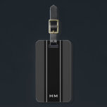 Personalized monogram luggage tag<br><div class="desc">Personalized monogram luggage tag. Classic black and grey stripe design with white monogrammed name initial letters. Elegant custom gift idea for men.</div>