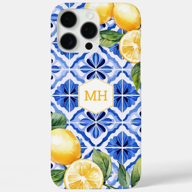 Personalized Monogram Mediterranean Yellow Lemons Case-Mate iPhone Case (Back)