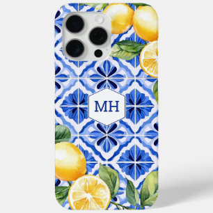 Personalized Monogram Mediterranean Yellow Lemons iPhone 15 Pro Max Case