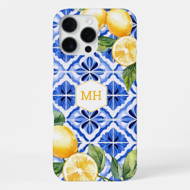 Personalized Monogram Mediterranean Yellow Lemons Iphone Case (Back)