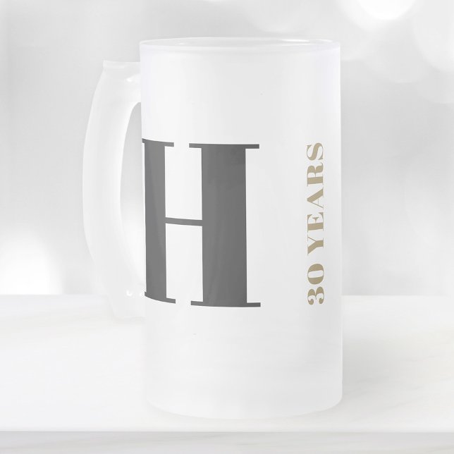 Personalized Monogram Men's Birthday Beer Mug Gift (Stylishly Personalize with Your Custom Monogram Initial & Age.)