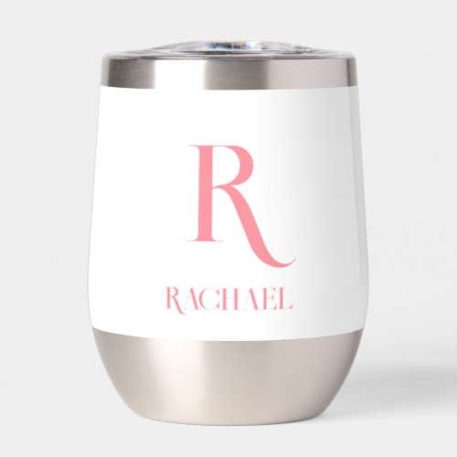 Personalized Monogram Minimal Stylish Pink Thermal Wine Tumbler