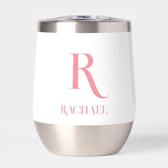 Personalized Monogram Minimal Stylish Pink Thermal Wine Tumbler (Front)
