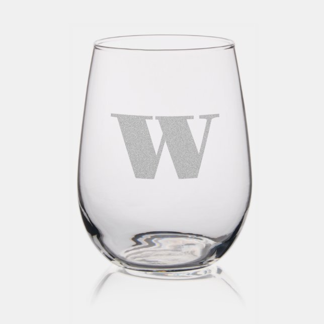 Personalized Monogram Minimalist Modern Etched Stemless Wine Glass (Glassware)