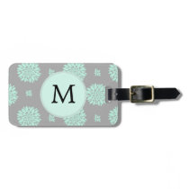 Personalized Monogram Mint and Gray Floral Pattern Luggage Tag