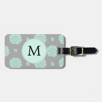 Personalized Monogram Mint And Gray Floral Pattern Luggage Tag by MonogramBoutique at Zazzle