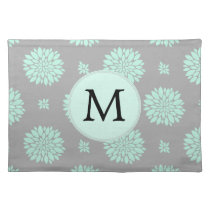 Personalized Monogram Mint and Gray Floral Pattern Placemat