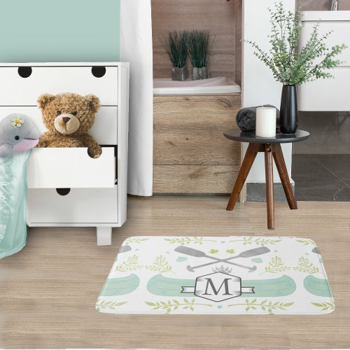 Personalized Monogram Mint Canoe Pattern Bathroom Mat