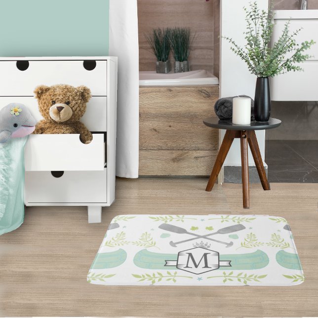 Personalized Monogram Mint Canoe Pattern Bathroom Mat (Creator Uploaded)