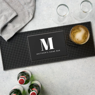Personalized Monogram Modern Black White Bar Mat