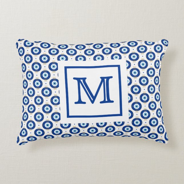 Personalized Monogram Modern Evil Eye Pattern  Accent Pillow (Front)