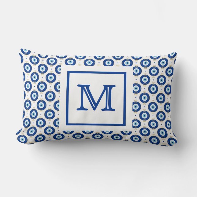 Personalized Monogram Modern Evil Eye Pattern  Lumbar Pillow (Front)