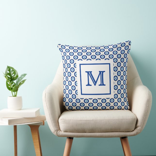 Personalized Monogram Modern Evil Eye Pattern  Throw Pillow (Chair)