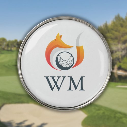 Personalized Monogram Modern Fox And Ball Golf Ball Marker