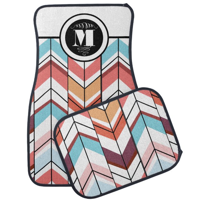 Personalized Monogram Modern Herringbone Pattern Car Mat (Set)