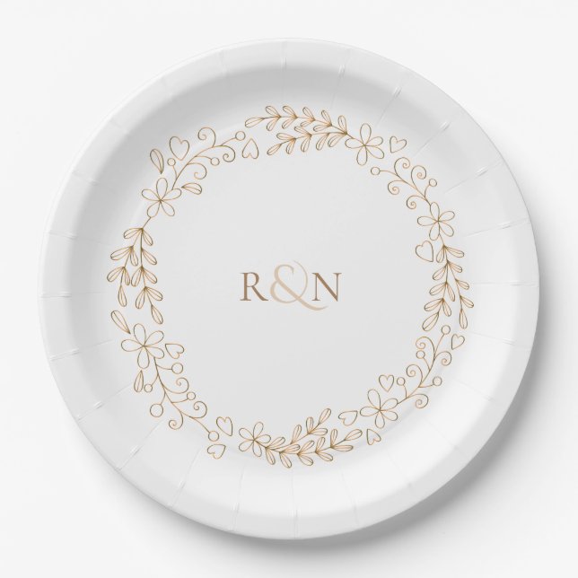 Personalized Monogram Modern Laurel Garland Paper Plates (Front)