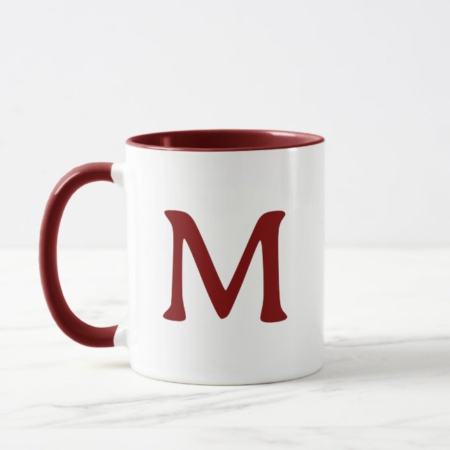 Personalized Monogram Modern Maroon White Mug (Left)