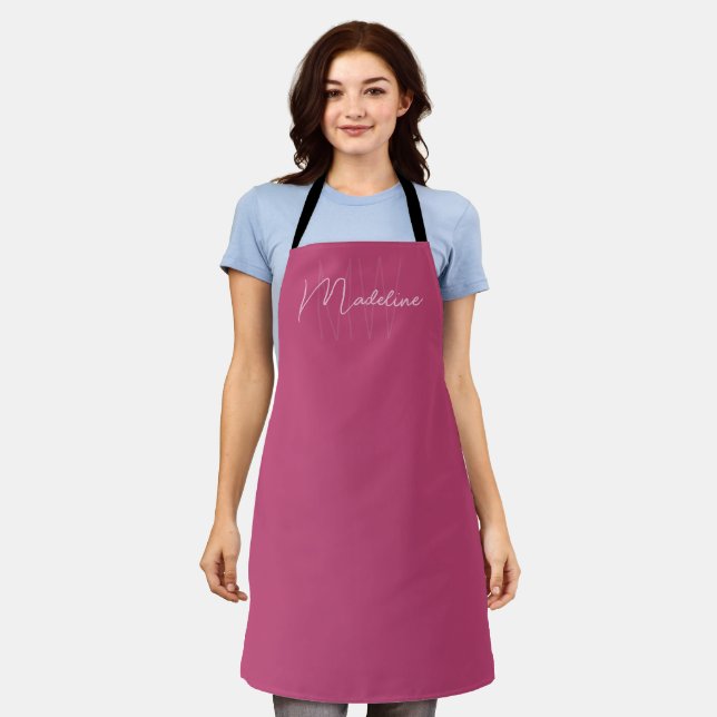 Personalized Monogram Modern Pink Apron (Worn)