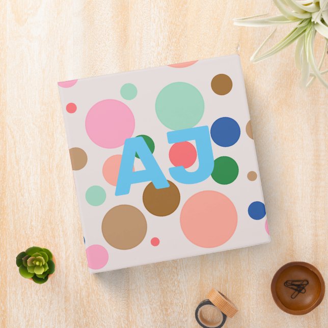 Personalized Monogram Modern Polka Dot 3 Ring Binder (In Situ)