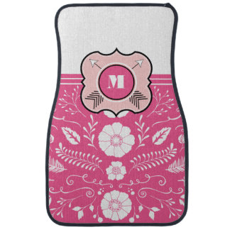 Personalized Monogram Modern Rustic Floral Pattern Car Floor Mat