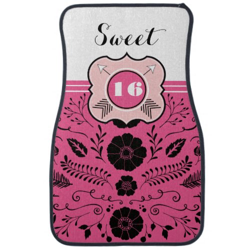 Personalized Monogram Modern Rustic Floral Pattern Car Mat