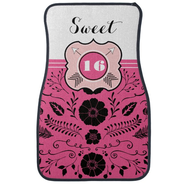 Personalized Monogram Modern Rustic Floral Pattern Car Mat (Front)