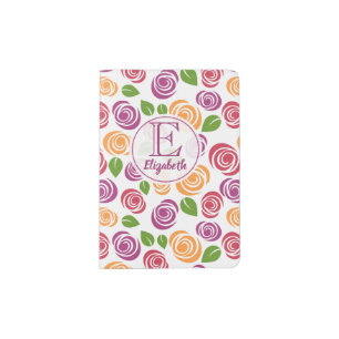 Personalized monogram modern rustic roses pattern, passport holder