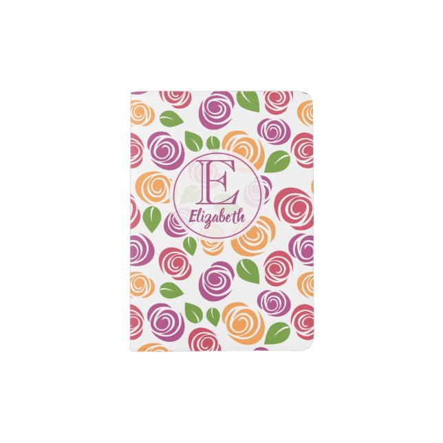 Personalized monogram modern rustic roses pattern, passport holder (Front)