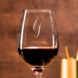 Personalized Monogram Modern Script Initials Name Wine Glass