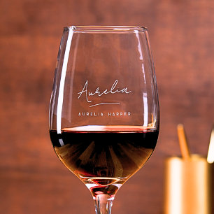 Personalized Monogram Modern Script Signature Name Wine Glass