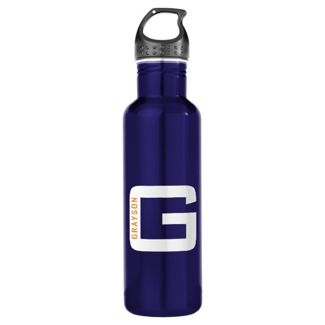Personalized Monogram Modern Unique Techy Stainless Steel Water Bottle (Front)